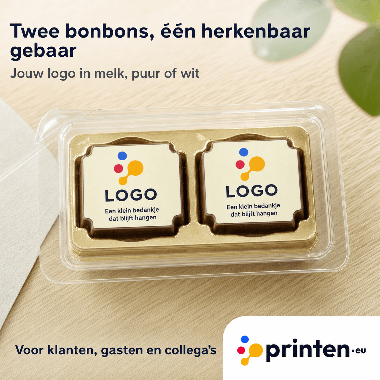 2 Logo-Pralinen aus Schokolade in Klarsichtbox - productafbeelding 1
