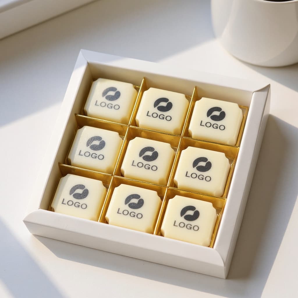 9 bonbons au chocolat avec logo en coffret cadeau - productafbeelding 1