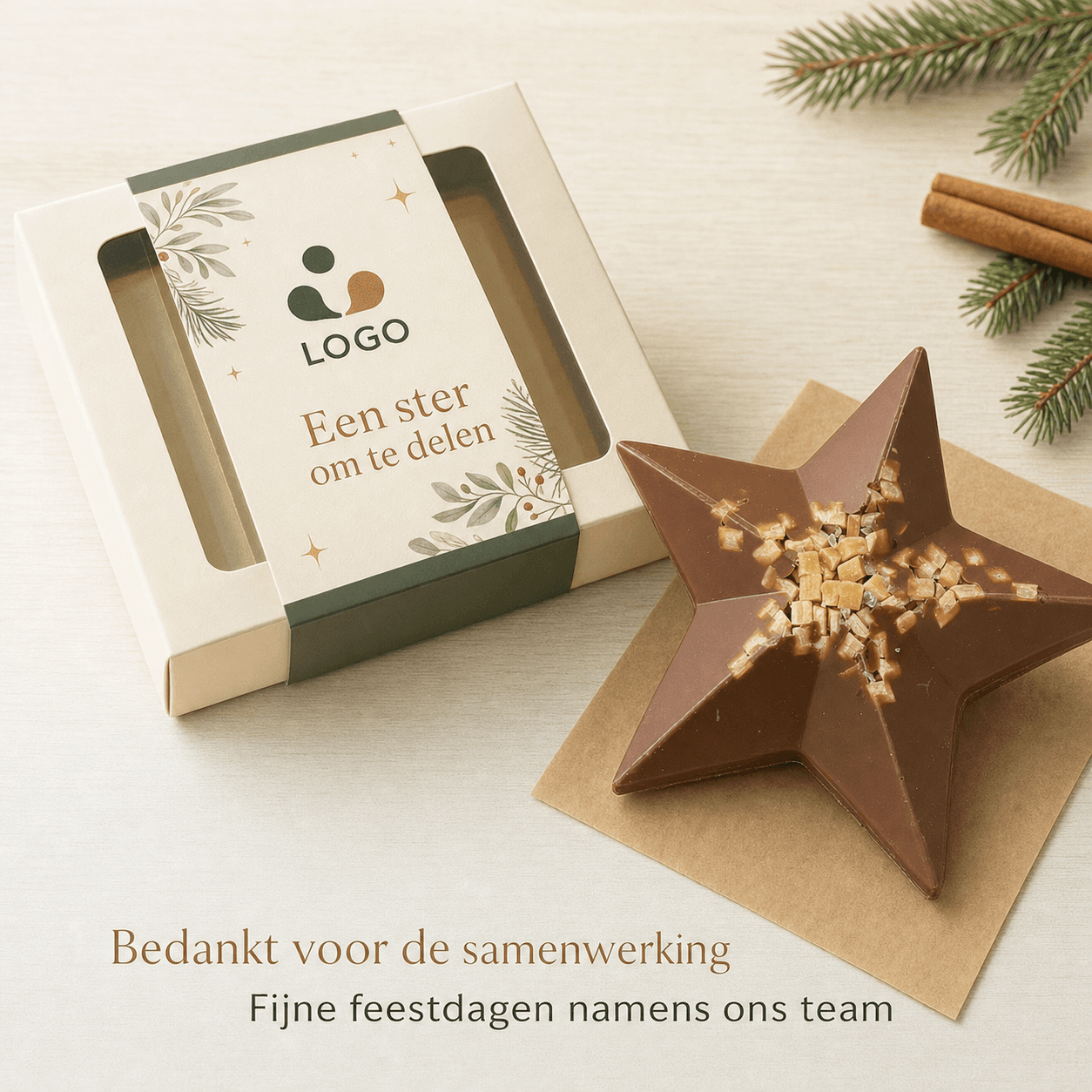 Chocolate Christmas star with salted caramel and logo
