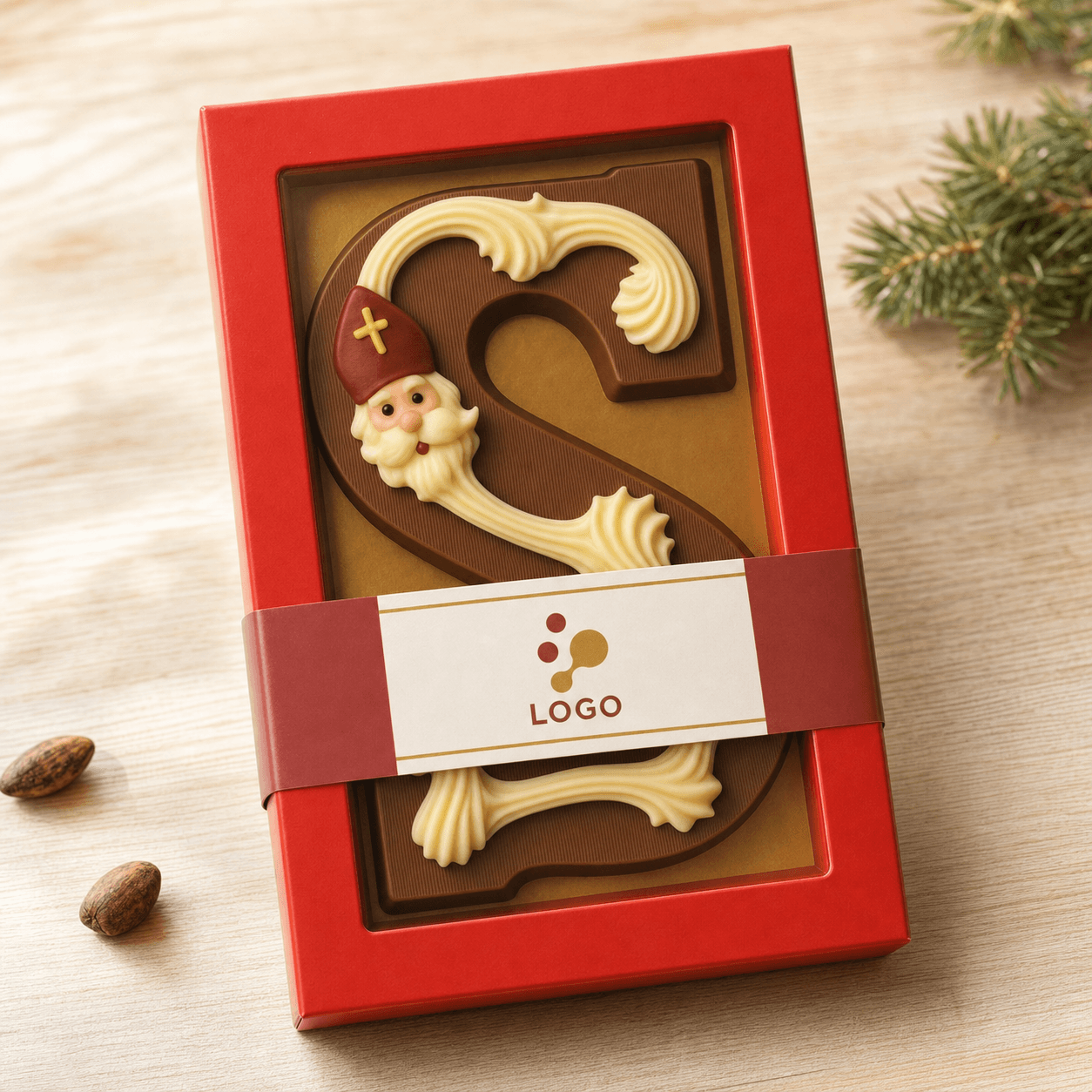 Luxury decorated chocolate letter S with logo (200 g)
