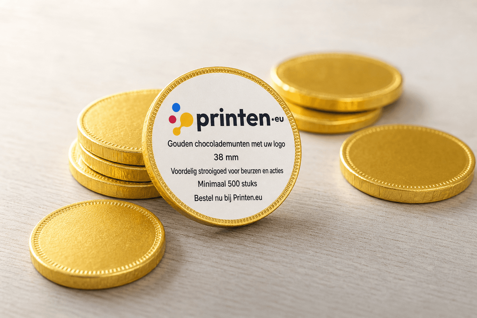 Gouden chocolademunten met logo (38 mm) - productafbeelding 1