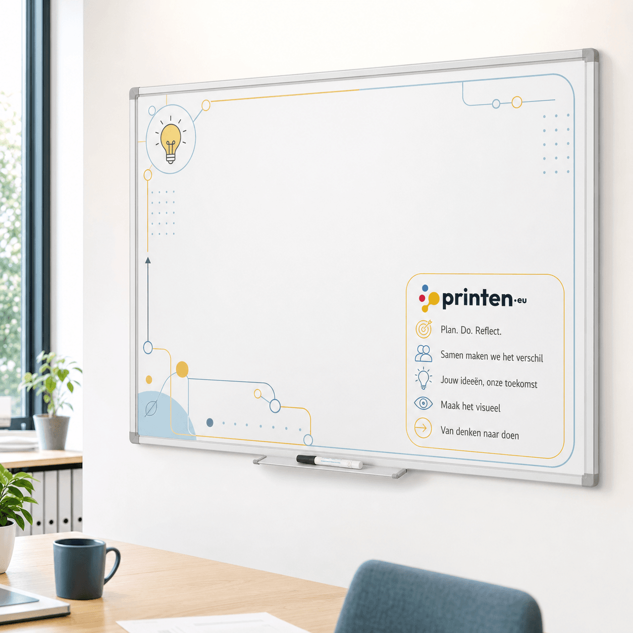 Premium whiteboard bedrukken - Full colour gepersonaliseerd whiteboard