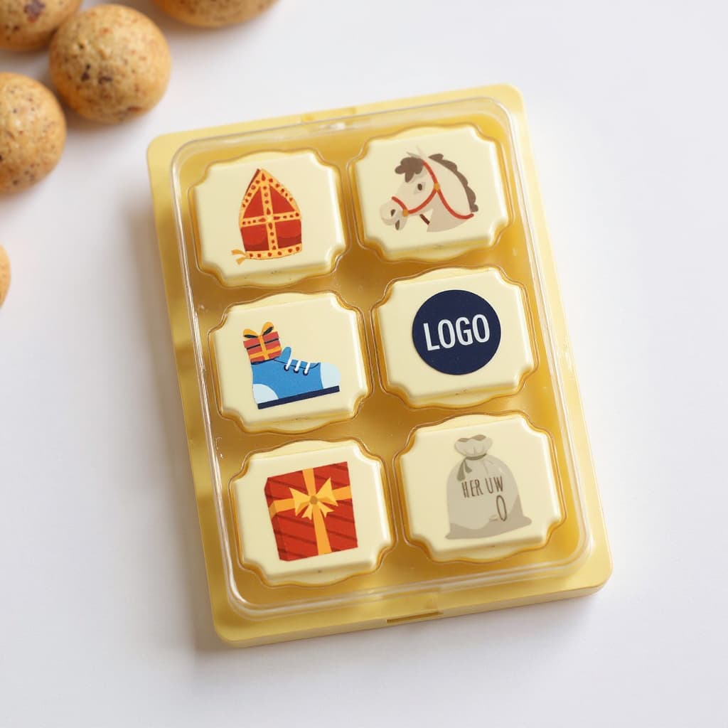 6 Sinterklaas bonbons with logo in a blister box