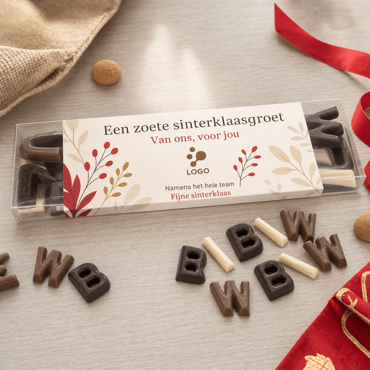 Sinterklaas box with 18 chocolate letters and sleeve