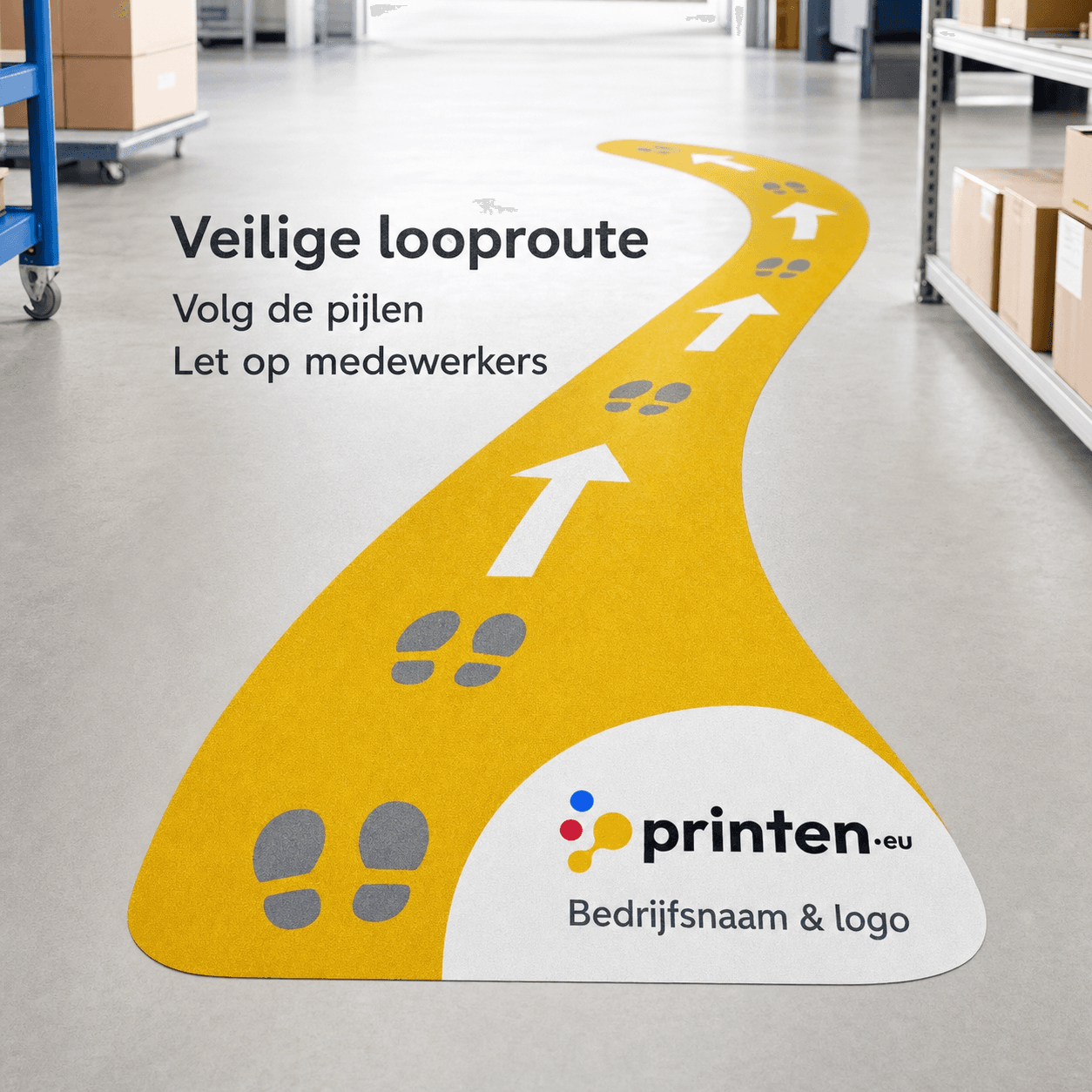 Vloersticker met anti-slip laminaat voor veilige looproutes