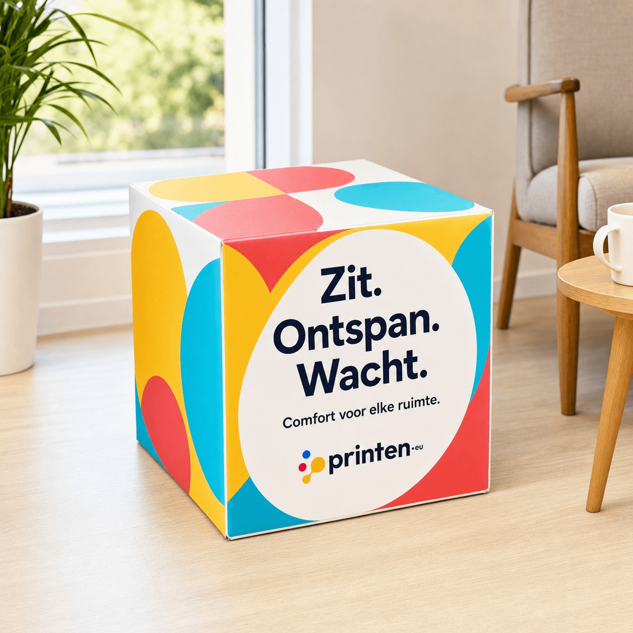 Bedrukte zitkubus hocker bestellen
